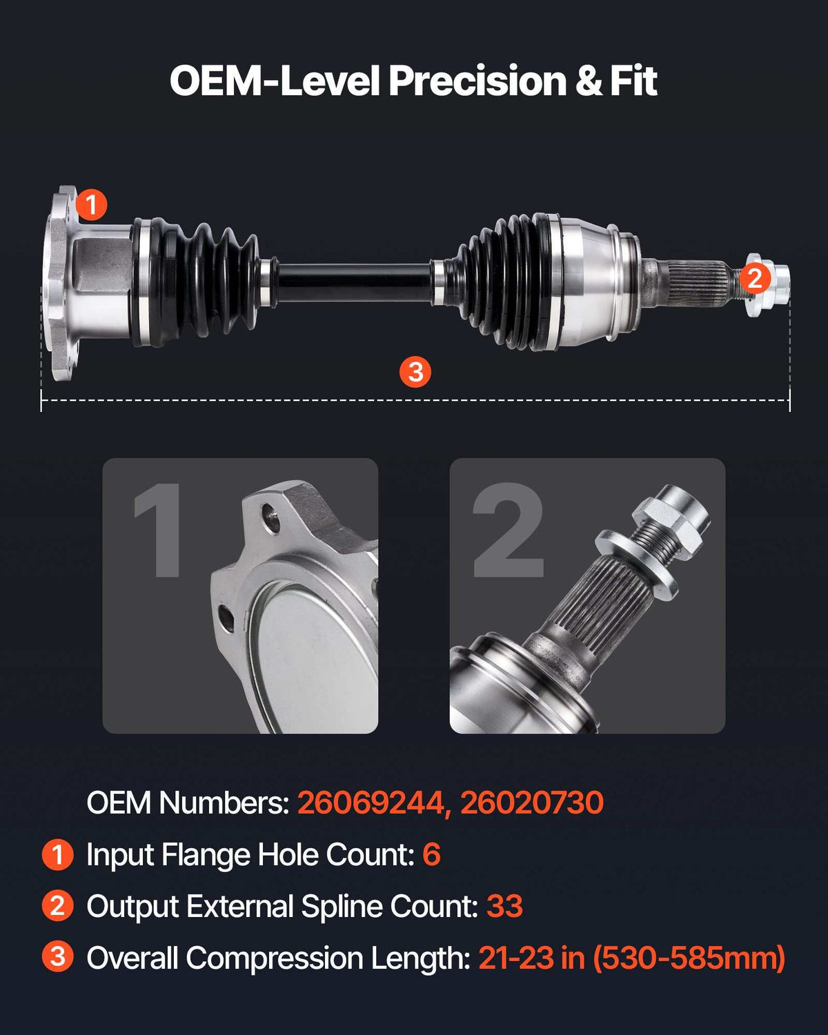 CV Axle Shaft Assembly, Front Left or Right Side (Driver or Passenger Side), Automotive Replacement CV Joint Axle Compatible with 1999-2006 Chevrolet Silverado 1500, Alloy Steel & Carbon Steel