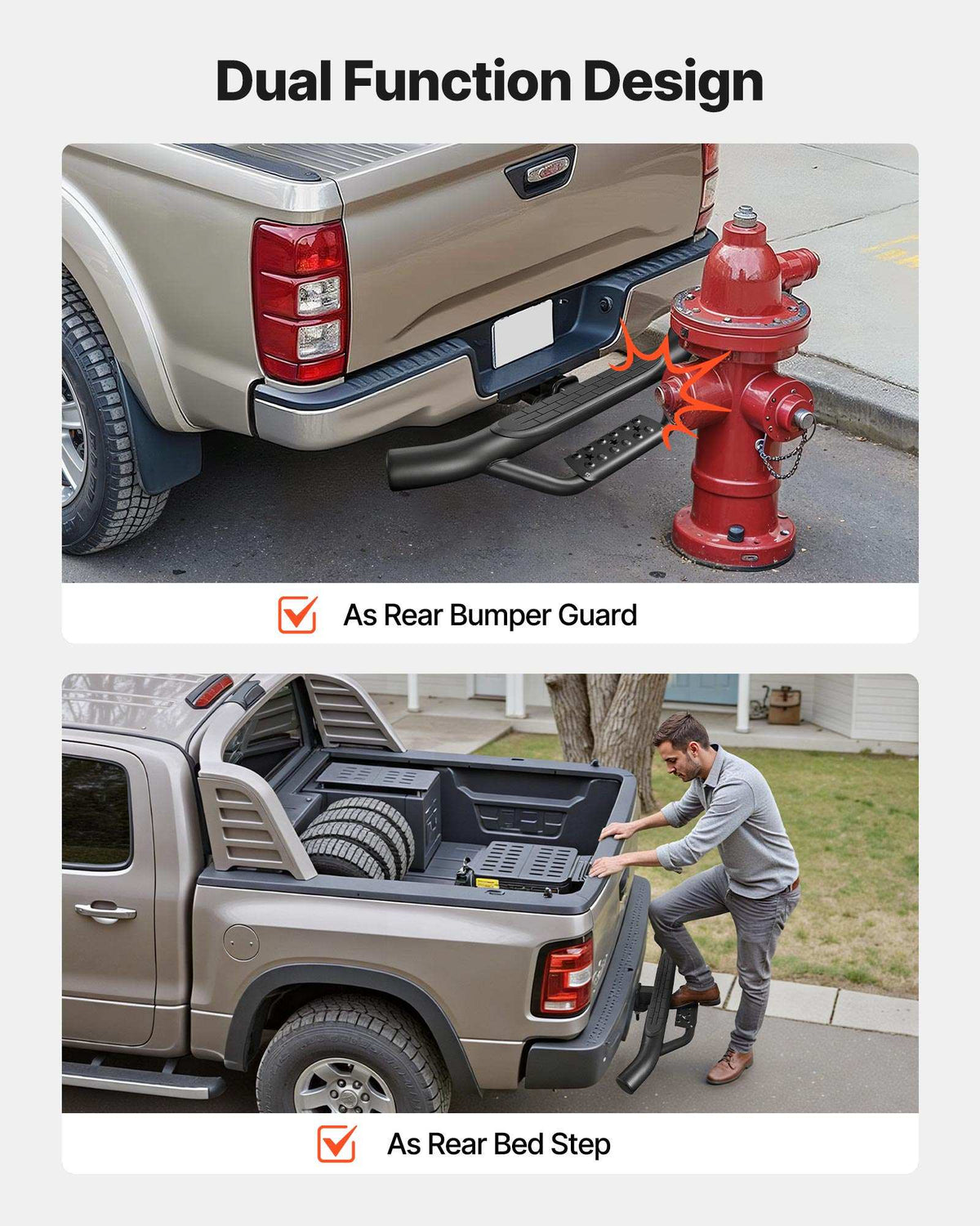 Hitch Step for 2 Inch Receiver, Universal Rear Bumper Guard Protector with 350 LBS Load Capacity, Strong Mild Steel Construction with Pin Kit and Stabilizer, Fit for Truck, SUV, Pickup, Trailer