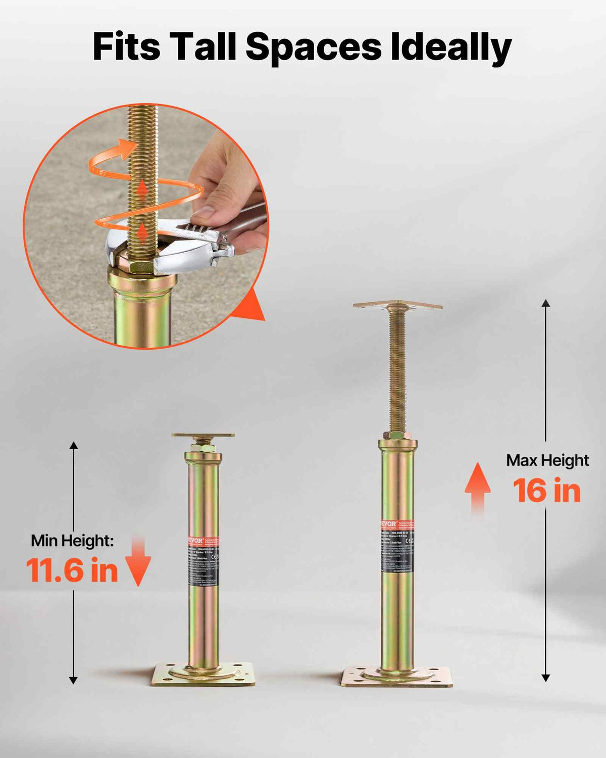 House Floor Jacks, 4 Pack, 11.6"-16" Height Range, 2500 lbs Max Load Capacity Per Unit, Adjustable Support Beam Basement Jack Post for Leveling, Galvanized Telescoping Jack for Temporary Support