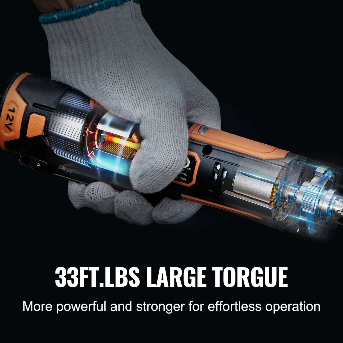 3/8" Cordless Electric Ratchet Wrench Set, 12V 33 Ft-lbs Power Ratchet Tool Kit, 45-Min Fast Charge, 2-Pack 2.0Ah Battery, Built-in LED Light, Variable Speed Trigger, 10 Sockets