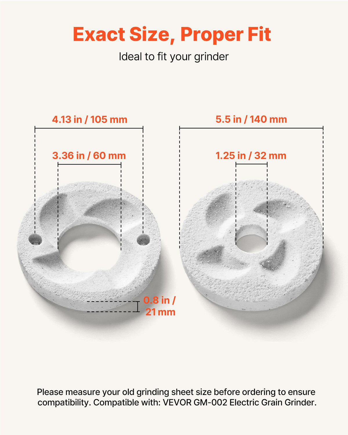2PCS Grinding Sheets for Electric Grain Mill Grinder, Marble Dry & Wet Grinding Discs, Replacement Grinding Plates Compatible with GM-002 Corn Spice Mill Grinder