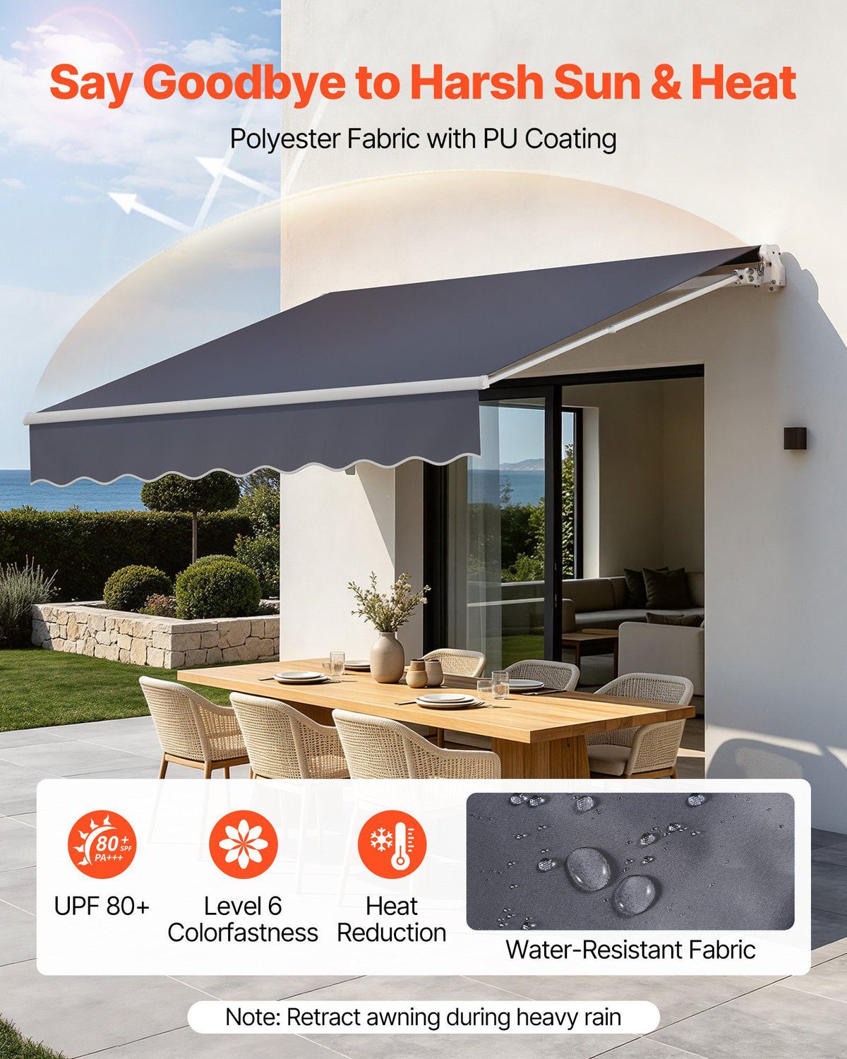 Electric Retractable Awning, 9.8' x 8.2' Motorized Patio Awning, Sunshade Shelter with Remote Controller & Manual Crank Handle, Waterproof Polyester Fabric for Outdoor Deck, Balcony, Yard, Gray