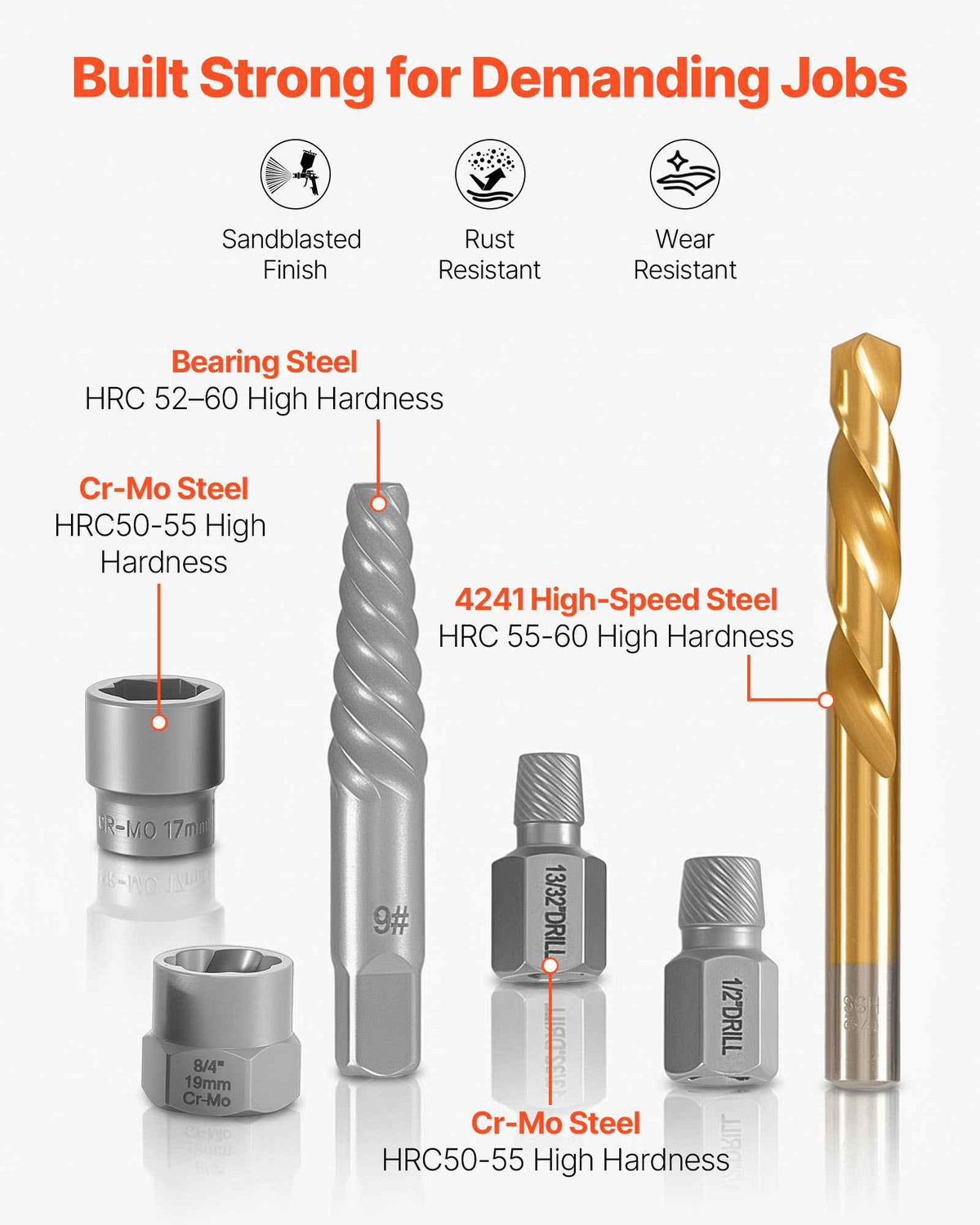 Screw Extractor Set with Drill Bits, 65 Pieces, Easy Out Nut Bolt Extractors and Drill Bits, with Adapters, Solid Storage Case, Cr-Mo Steel for Removing Rounded, Broken, or Stripped Fasteners