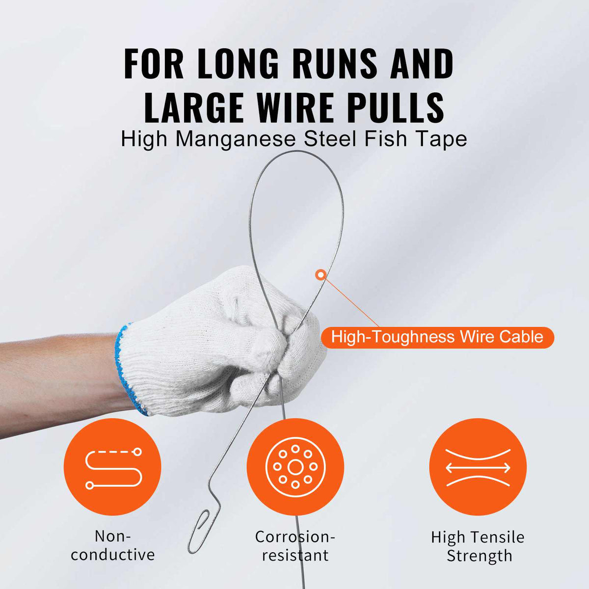 Steel Wire Puller, 240ft, 1/8in, with Enhanced Housing & Handle, Simplified Cable Pulling Device, Adaptable for Wall & Electrical Conduit Wiring, Insulated