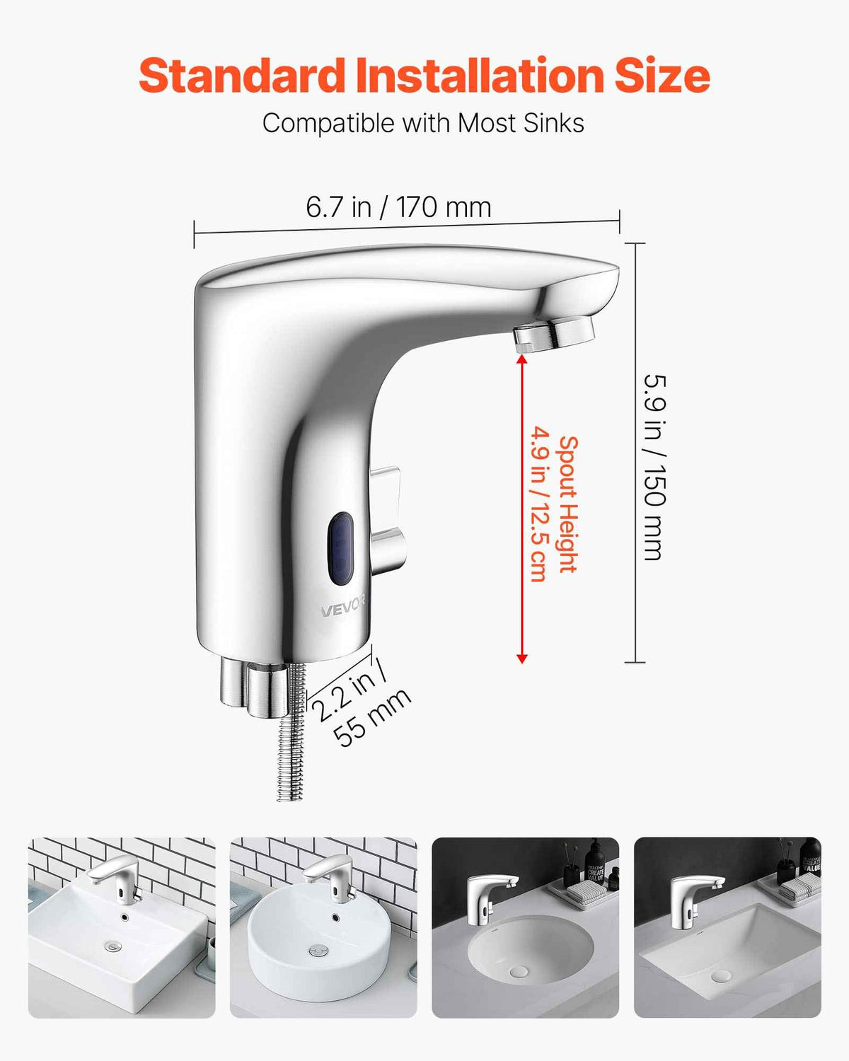 Touchless Bathroom Sink Faucet, Automatic Motion Sensor Restroom Toilet Faucet, HandsFree Adjustable Cold Hot Single Handle Water Mixer Battery Operated for 9/16 in Pipe,Chrome Plated Silver