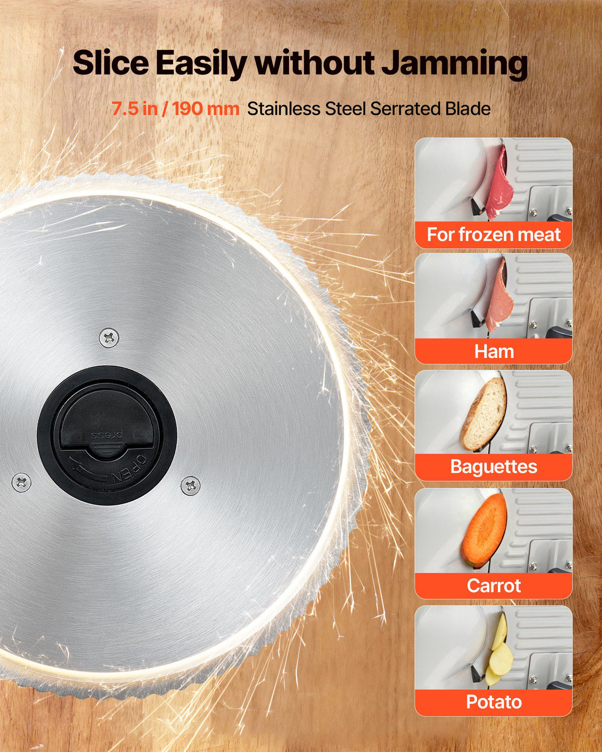 Meat Slicer, 7.5 inch 200W Electric Deli Slicer Machine with SUS420 Blade, 0-0.6 inch Adjustable Thickness, ETL Certified Home Food-Slicer for Meat, Ham, Baguett, Steak, ETL Approved