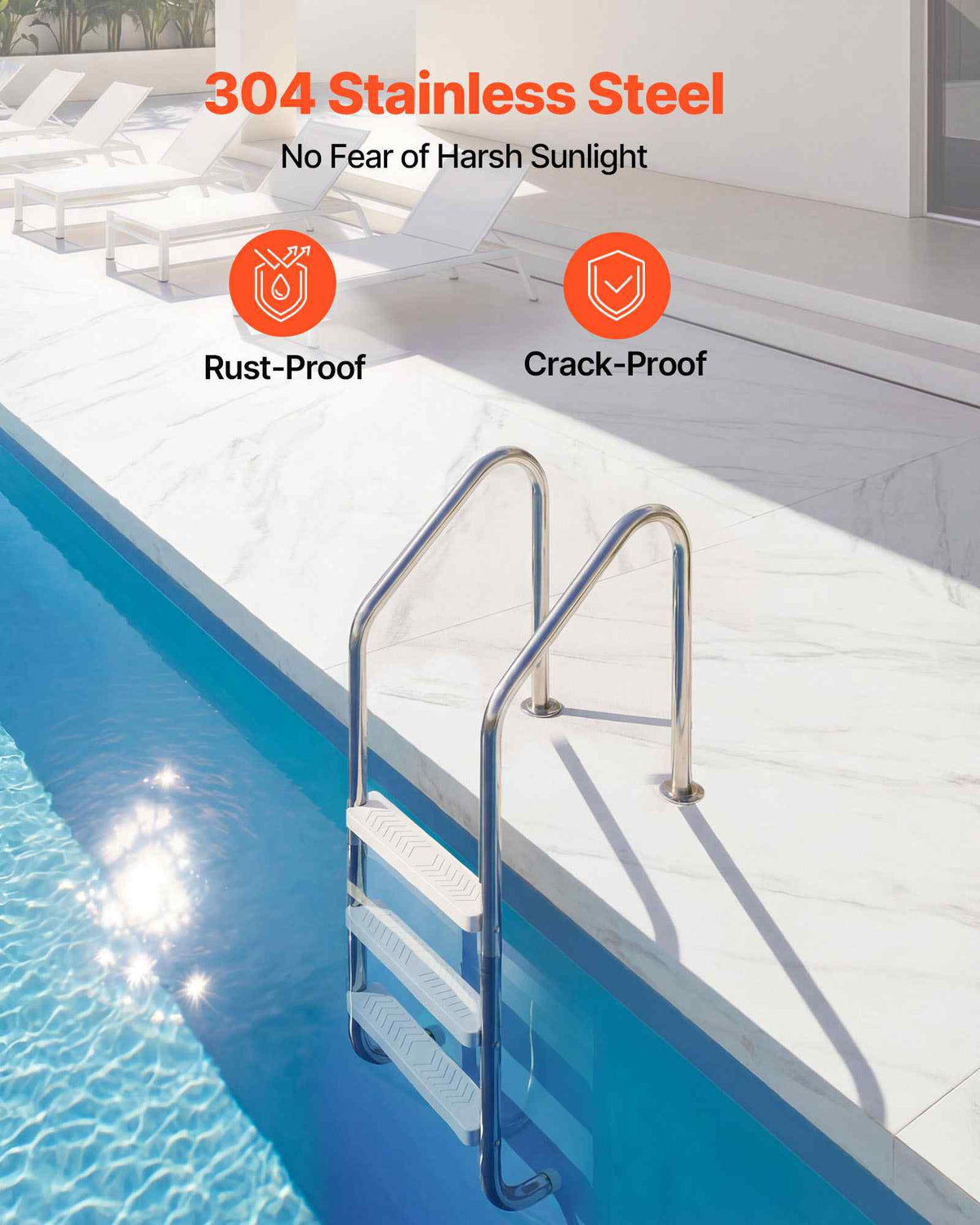 Swimming Pool Ladder, 3-Step Stairs with Double Handrails, Non-slip Heavy Duty Wide Steps, Stainless Steel Frame, 265 lbs Capacity for 48-54 in Inground Pools Entry/Exits, Indoor & Outdoor