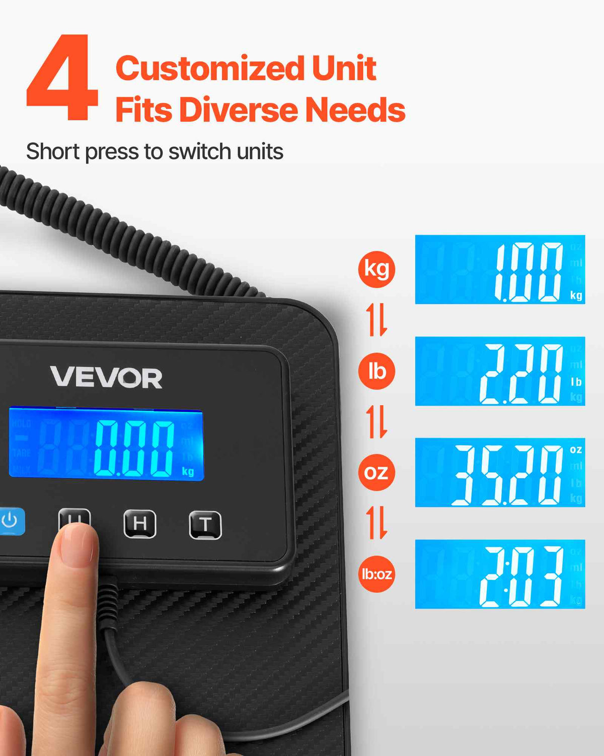 Digital Postal Scale, 0.35 oz/3.5 oz Dual Accuracy, 440 lbs Commercial Weight Scale with Hold/Tare Function & LCD Display, Fit for Packages, Postage, Luggage, Battery & Charging Cable Included