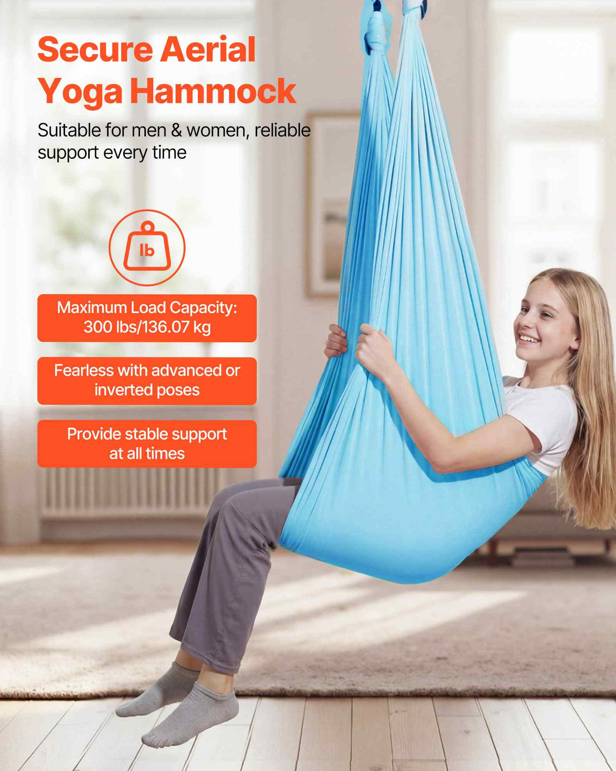Aerial Yoga Hammock, Maximum 300 lbs Load Aerial Silk, Yoga Swing with Nylon Fabric, Daisy Rope, PE Zipper Bag, Gymnastics Swings Suitable for Men and Women, Dual-Function Hammock & Swing
