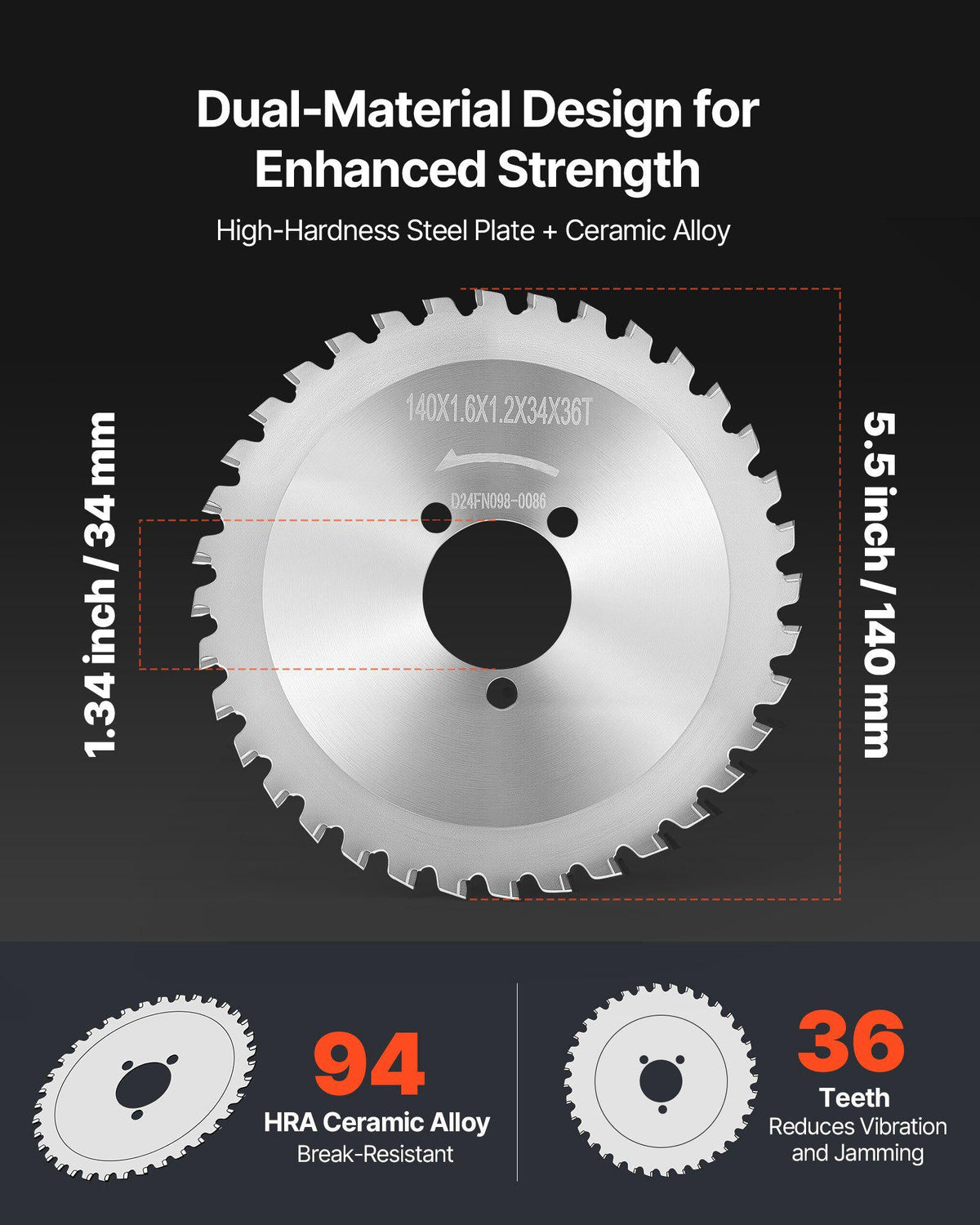 Rebar Cutter Blades Replacement for Electric Rebar Cutting Saw, 36 Teeth High-Hardness Heat-Treated Steel Cermet Tipped Blade , Fast Even for Aluminum,Copper Pipe, Arbor 34 mm/ 1-11/32 in