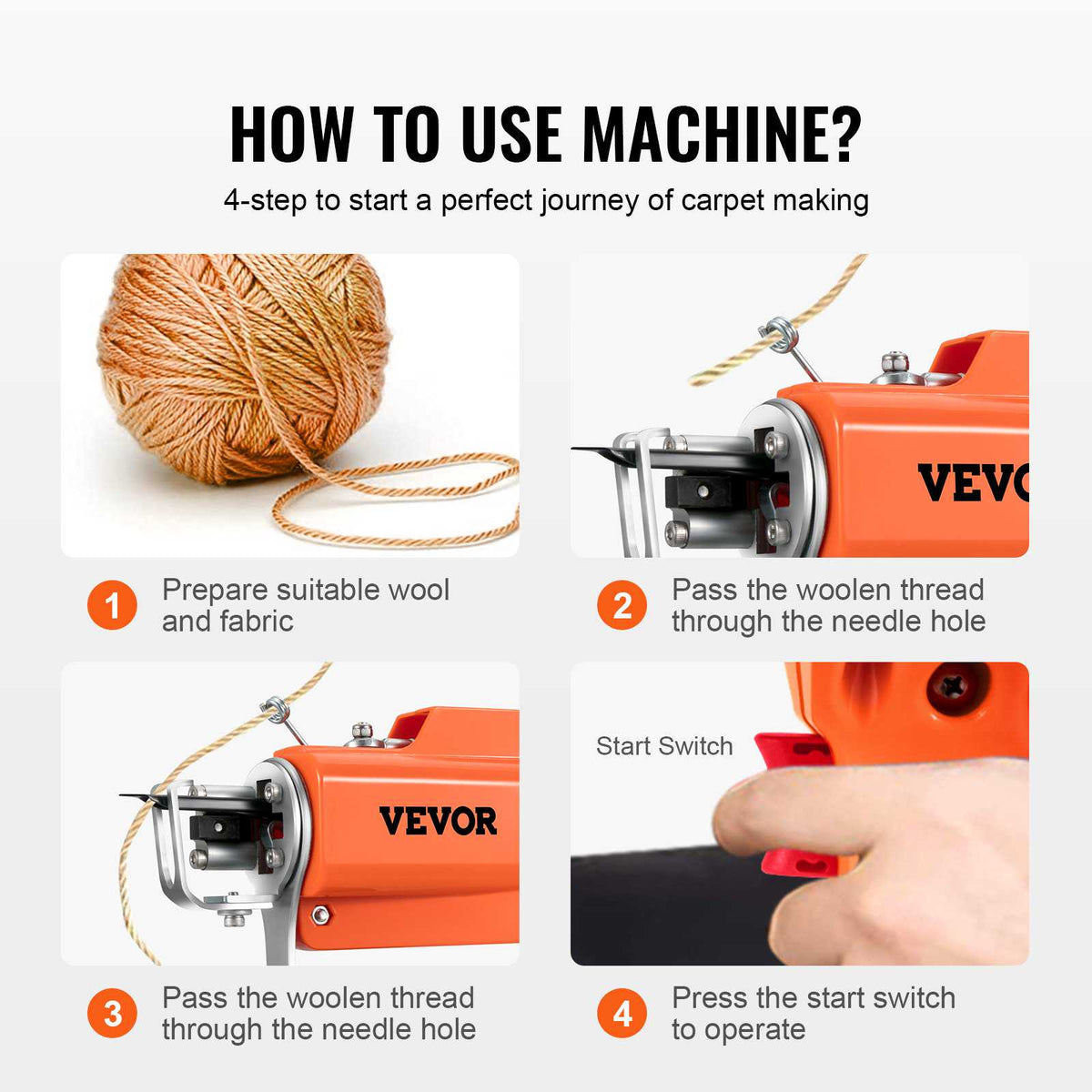 Tufting Gun, 2 in 1 Cut & Loop Pile, Electric Carpet Weaving Flocking Machine, Rug Machines Starter Kit, 7-27 Stitches/sec High Speed Rug Making Tools, 4-25 mm Adjustable Height, 110V