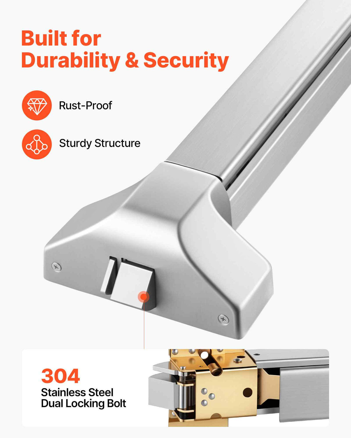 Push Bar Panic Exit Device, 41" Stainless Steel Commercial Panic Bar for Exit Doors, Emergency Exit Door Hardware with Exterior Lever Handle and 6 Keys, for 41"-61" Wood or Metal Door, Silver