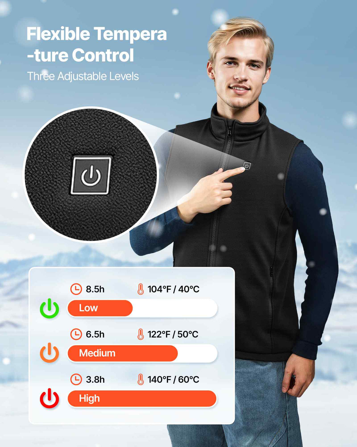 Heated Vest, Men Electric Heating Vest with 16000 mAh Battery Pack, 6 Heating Zones Lightweight Rechargeable Winter-Vest with 3 Levels, for Outdoor Hiking Camping Fishing Skiing, Size L