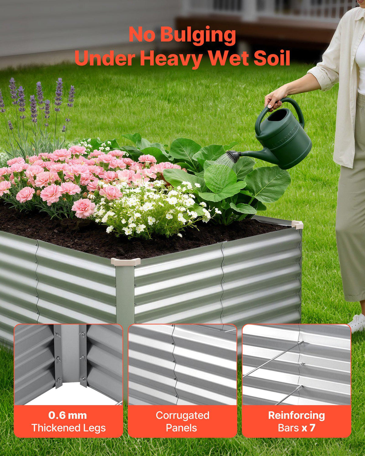 Galvanized Raised Garden Bed, 8 x 4 x 2 ft, Rectangular Metal Planter Box Kit Outdoor, Bottomless Elevated Planting Box with Gloves, Rustproof Alu-Zinc, for Growing Flowers Vegetables, Silver