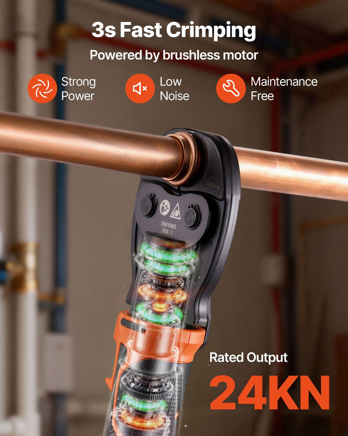 Press Tool Kit, 18V Electric Pipe Crimping Tool for 1/2", 3/4", 1" Copper Tubes, 24KN Press Tool Compatible with ProPress - with 3 VUS Jaws, 2pcs 2AH Batteries, Fast Charger & Carrying Case