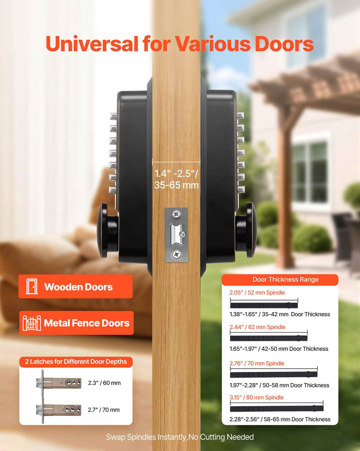 Mechanical Keyless Entry Door Lock, 2.0 Code Upgrade, 4-7 Digits Code, Double-Sided Push Button Combination Mechanical Keypad Door Knob, Auto Locking, for Indoor or Outdoor, Oil-Rubbed Bronze