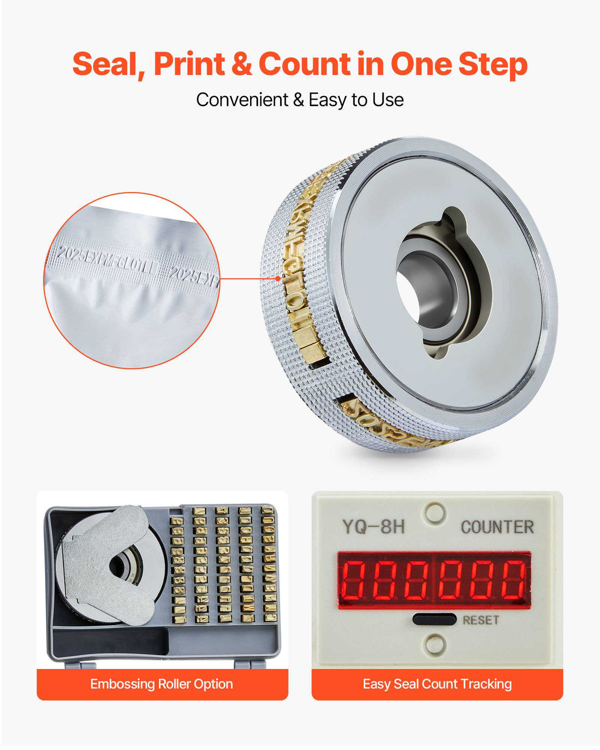 Continuous Bag Band Sealing Machine, 0.24-0.47 in Seal Width, Vertical Band Sealer Machine with Roller Printing , Temp & Speed Adjustable, Heat Sealing Machine for 0.001-0.03 in Plastic Bags