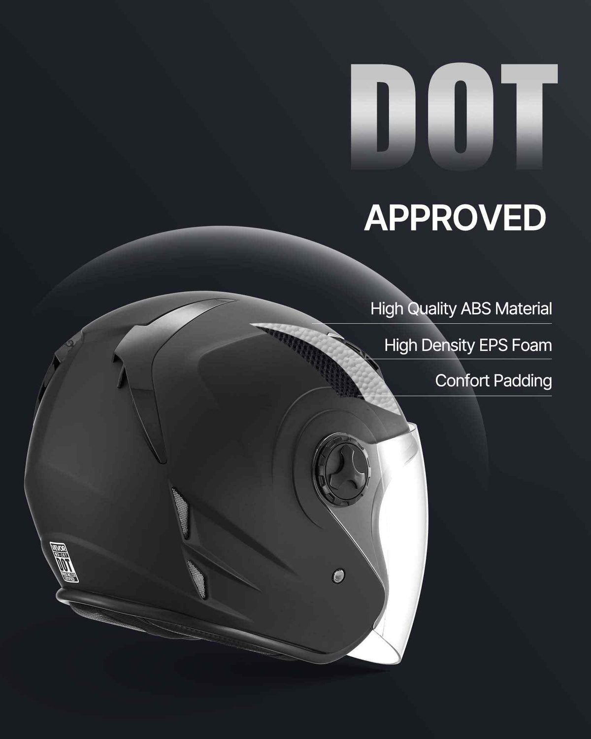 Motorcycle Helmet, 3/4 Open Face, Adult Motocross Dirt Bike Helmet with Clear Visor, Comfortable Motorbike Racing Street with Detachable Liner for Men & Women, DOT Approved, (Matte Black, M)