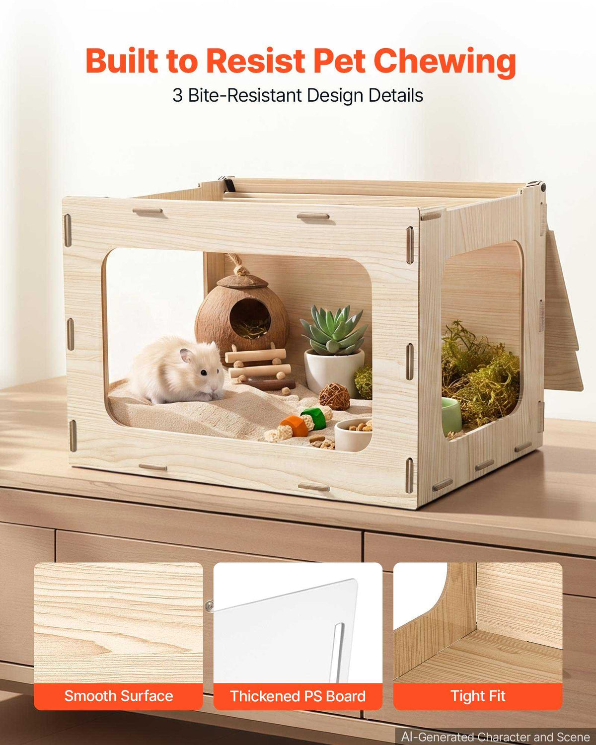 Wooden Hamster Cage 23.8"x15.9"x15.9" 270° Viewing Hamster Habitat, Chewproof Small Animal Cage with Openable Top, Large Pet House Wood Enclosure for Syrian/Dwarf Hamsters, Guinea Pigs, Gerbils