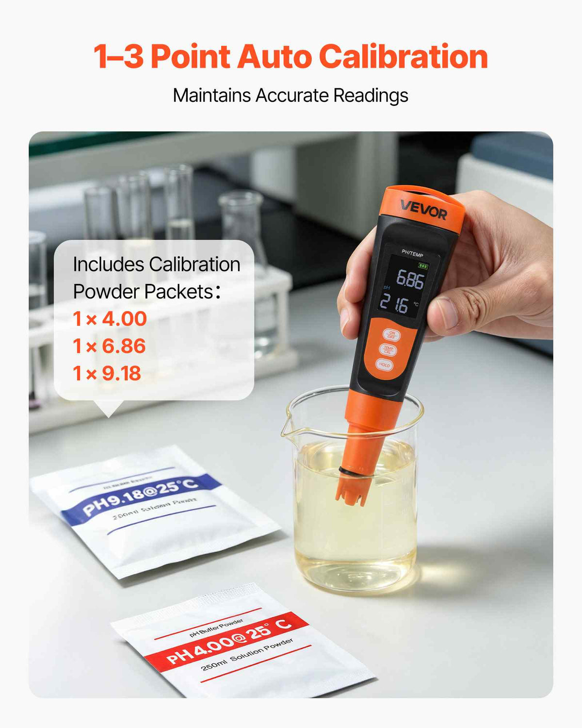 pH Meter, 0-14 pH Range, IP68 Waterproof Probe, Pocket Tester Kit with Calibration Powder Packets, VA Display Screen, for Drinking Water, Hydroponics, and Aquarium Water Quality Testing
