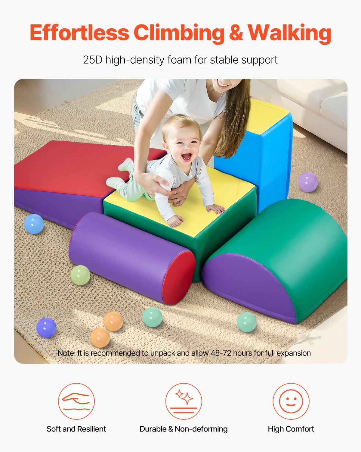 Climbing Toys, 5-Piece Set, Foam Climbing Toys for Toddlers 6 Months to 3 Years Old, PU Leather Climbing Blocks, Indoor Climb and Crawl Activity Playset for Crawling & Sliding, Easy to Clean