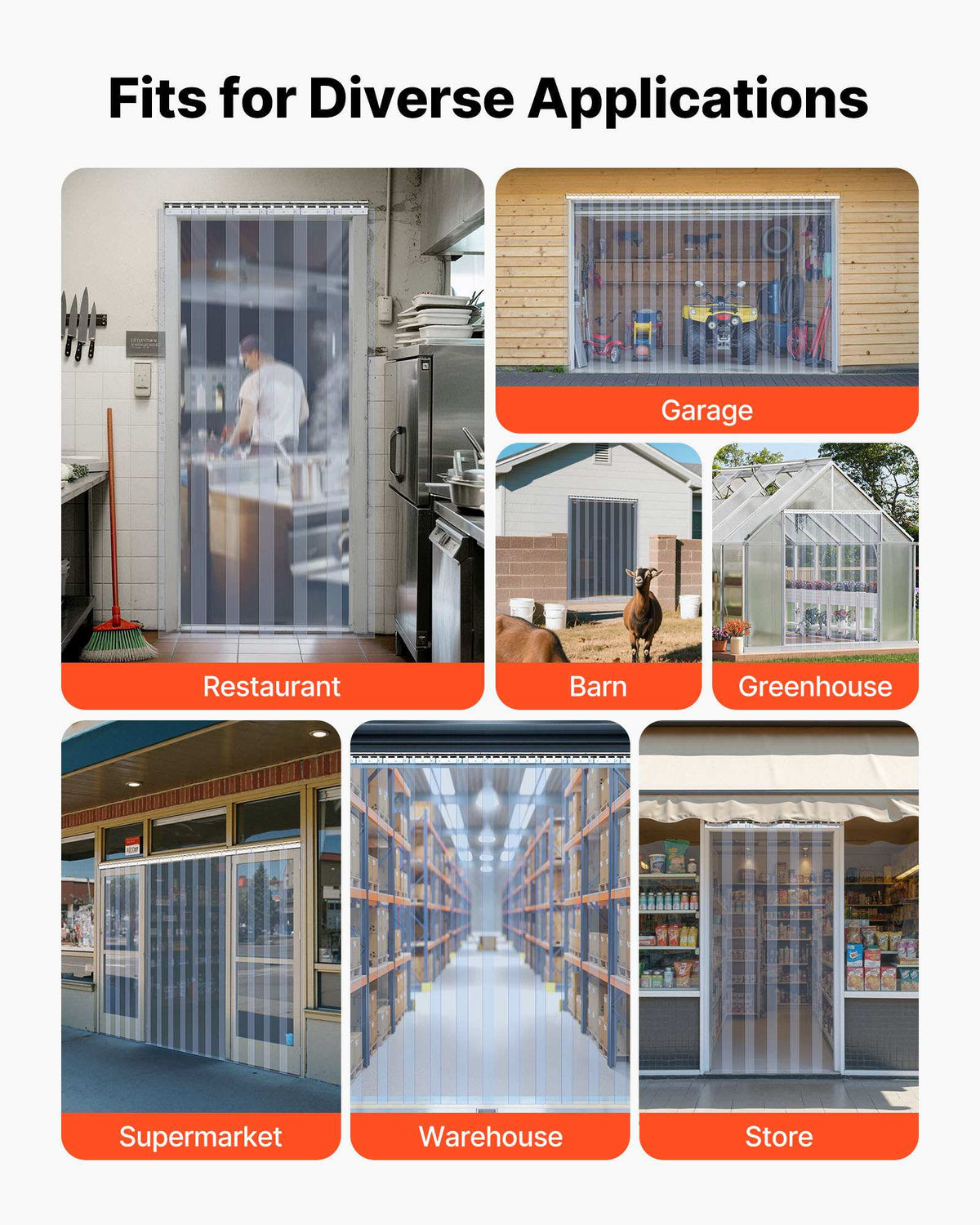 Clear PVC Strip Curtain, 84 in Height x 36 in Width x 0.08 in Thickness, 6 PCS Walk in Freezer Cooler Curtain Strips, Smooth Waterproof Plastic Door Strips for Warehouse, Freezer, Garage Doors