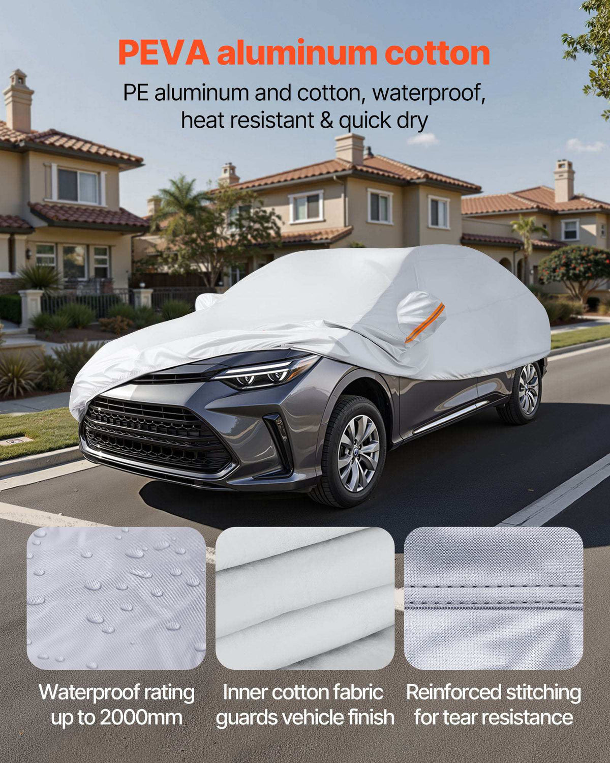 Car Cover, Car Cover Waterproof for Toyota Camry Mid Size Sedan, Custom-fit All Weather Sun Rain Wind Frost Dust Snow Protection Full Exterior Covers with Door Zipper and Cotton Lining, Silver