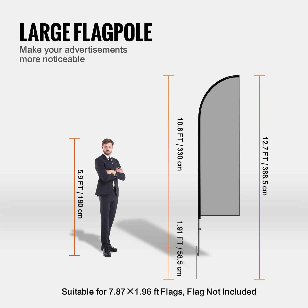 Feather Flag Pole Kit, 2 Packs Swooper Flag Pole 12.7 ft, Sign Flag Poles for Business Advertising Flags Outdoor, with Ground Stakes and A Carrying Bag (Flag Not Included)