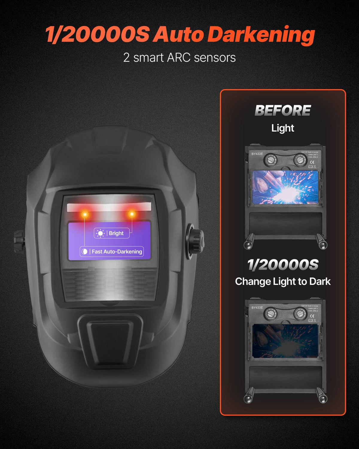 Welding Helmet Auto Darkening, 3.66" x 1.69" True Color Welding Hood, Solar Powered Welder Mask 2 Arc Sensors, Shade 4/9-13 for TIG MIG ARC Weld Grinding - CRIUS Series (Matte Black)