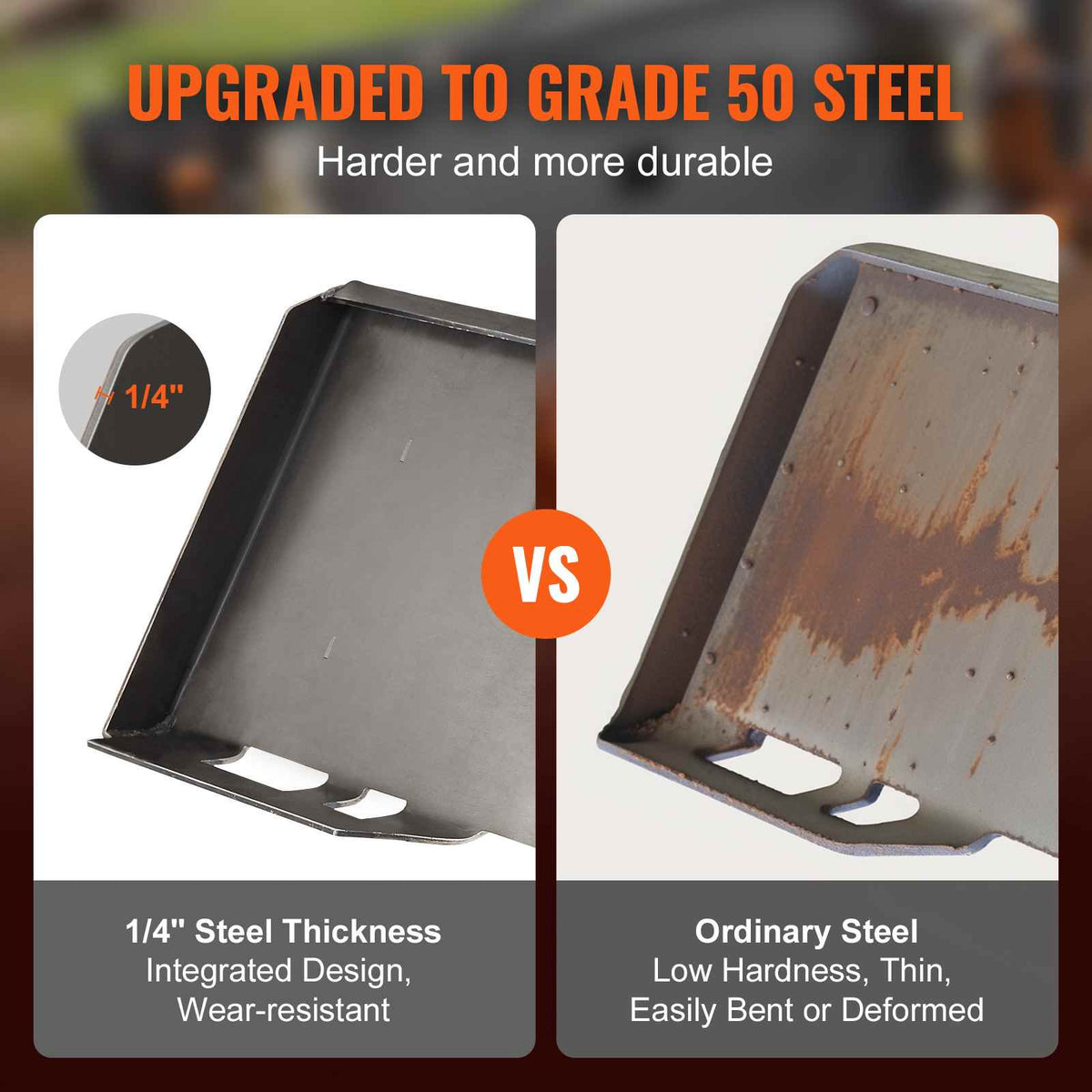 Skid Steer Attachment Plate, 1/4" Thick Skid Steer Mount Plate with 2.28" Hitch Receiver, 3000 LBS Quick Attachment Loader Plates, Compatible with Deere, Kubota, Bobcat, Mahindra Steer, Tractor