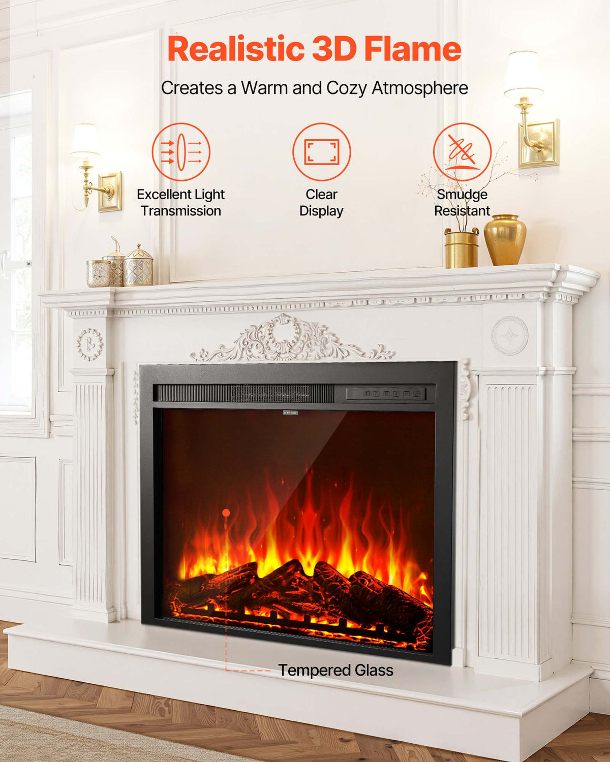 Electric Fireplace Insert, 35 inch Recessed and Wall Mounted with Adjustable Flame Color Brightness & 8h Timer & Remote Control, Indoor Heater w/ 750W/1500W Dual Heating Modes, 5000BTU Black