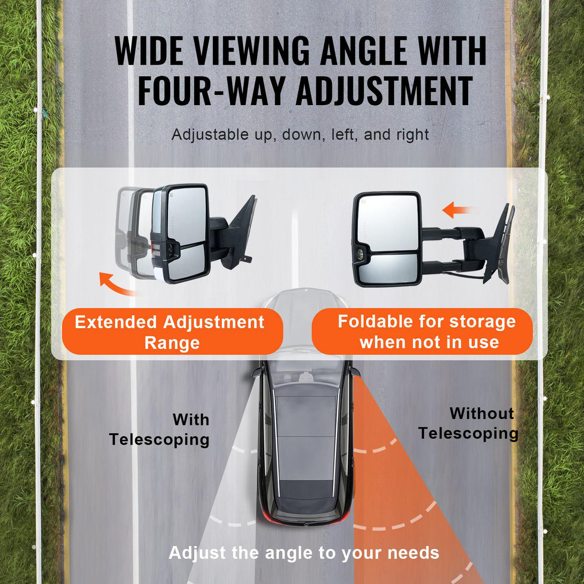 Towing Mirrors, Left & Right Pair Set for Chevrolet Silverado (2007-2014)/GMC/Cadillac, Power Heated Tow Mirror with Signal Light, Manual Controlling Telescoping Folding, Heating Defrost, Silver
