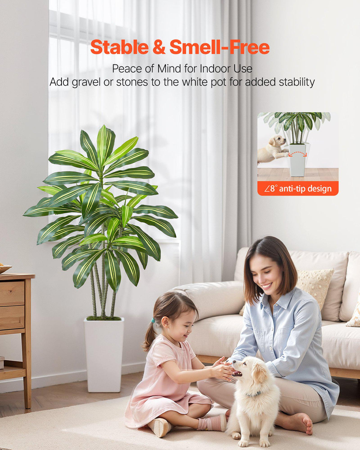 Artificial Dracaena Tree 5 ft, Fake Palm Tropical Plants with White Tall Planter, Faux Floor Silk Plant in Pot, Large Trees for Home Office Living Room Decor House Warming, Indoor Outdoor