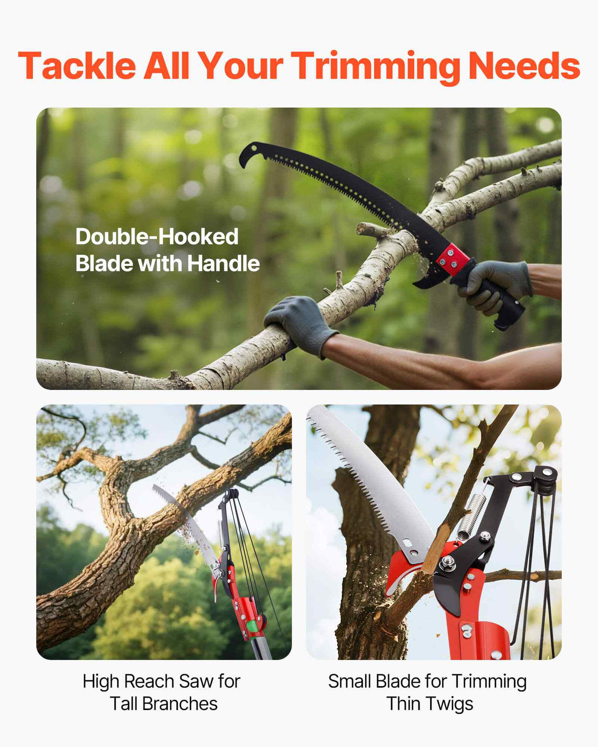 Manual Pole Saw, 3.87-27 ft Extendable Pole Tree Pruner with Scissors, Sharp 65Mn Steel Blade, Lightweight Fiberglass Handle Pole, for High Branch Trimming, Pruning Tool for Palms and Shrubs