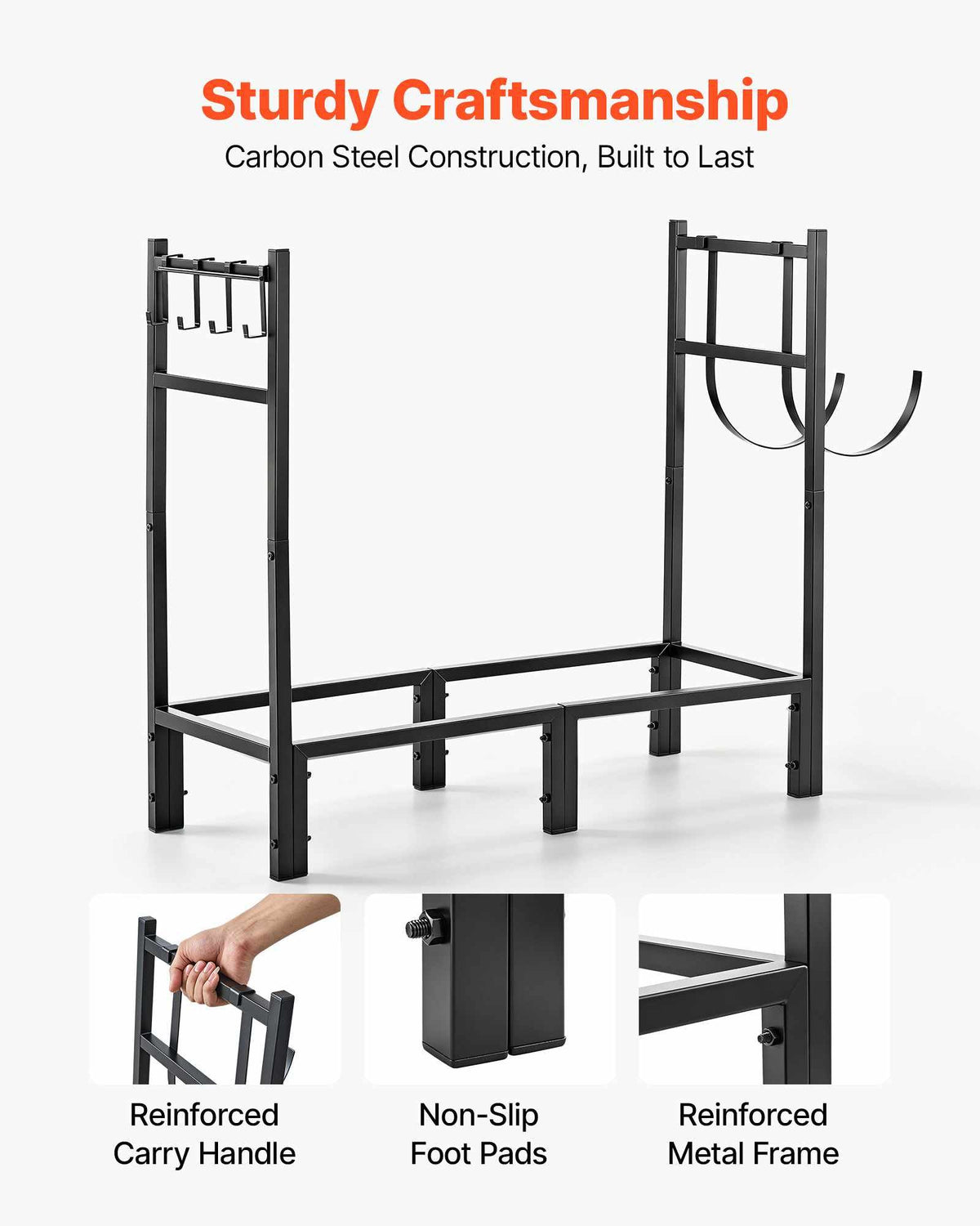 Firewood Rack 32.68 Inch Heavy Duty Indoor Fire Wood Storage Holder, for Fireplace Patio Deck, 550 lbs Load Capacity, Stacker Stand with Log Carrier Bag, Metal Wood Pile Organizer Tool, Black