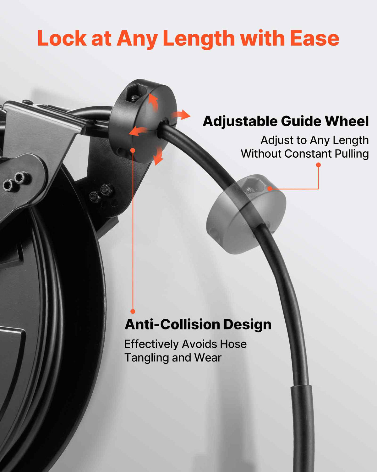 Pressure Washer Hose Reel, 50 ft x 3/8 inch Retractable Power Heavy-Duty Steel Washer Hose Reel, 4000PSI Max, Auto-Rewinding, Flexible Wall/Floor Mounted for Car Washing,Garden,Floor Cleaning