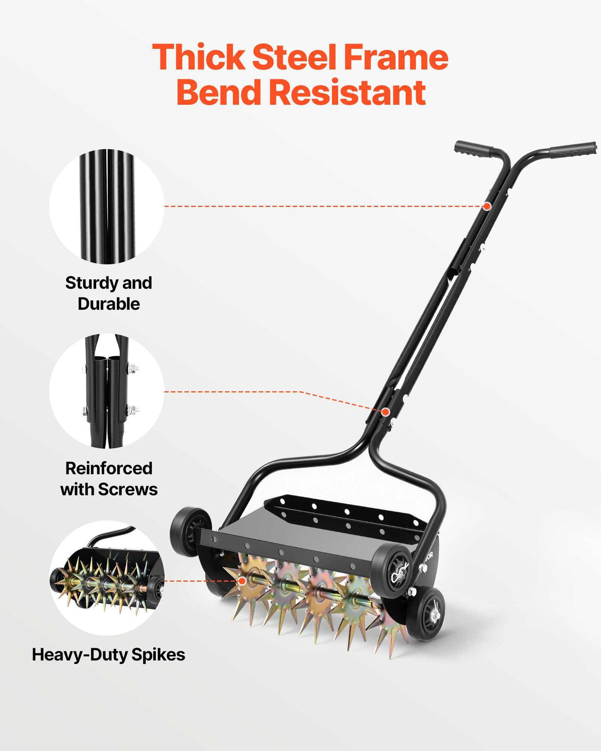Lawn Aerator, 18 in Manual Push Spike Aerator with 4 Wheels & Handle, Heavy Duty Grass Aerators, Supports 40 lbs Added Weight, Rolling Lawn Aeration Tool for Garden Yard Aeration Soil Health