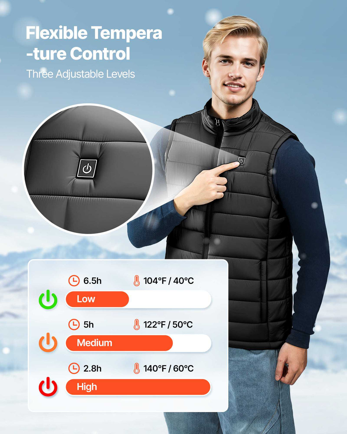 Heated Vest, Men Electric Heating Vest with 16000 mAh Battery Pack, 8 Heating Zones Lightweight Rechargeable Winter-Vest with 3 Levels, for Outdoor Hiking Camping Fishing Skiing, Size L