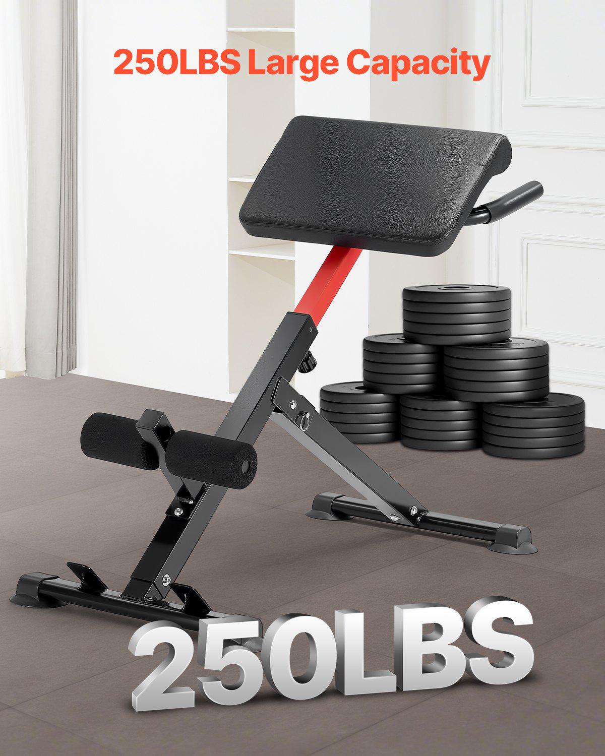 Roman Chair Hyperextension Bench, 250 lbs Adjustable & Foldable Extension Machine, Multi-Function Exercise Equipment for Glute, Hamstring, Back, and Ab Workout, Fitness Weight Bench for Home Gym