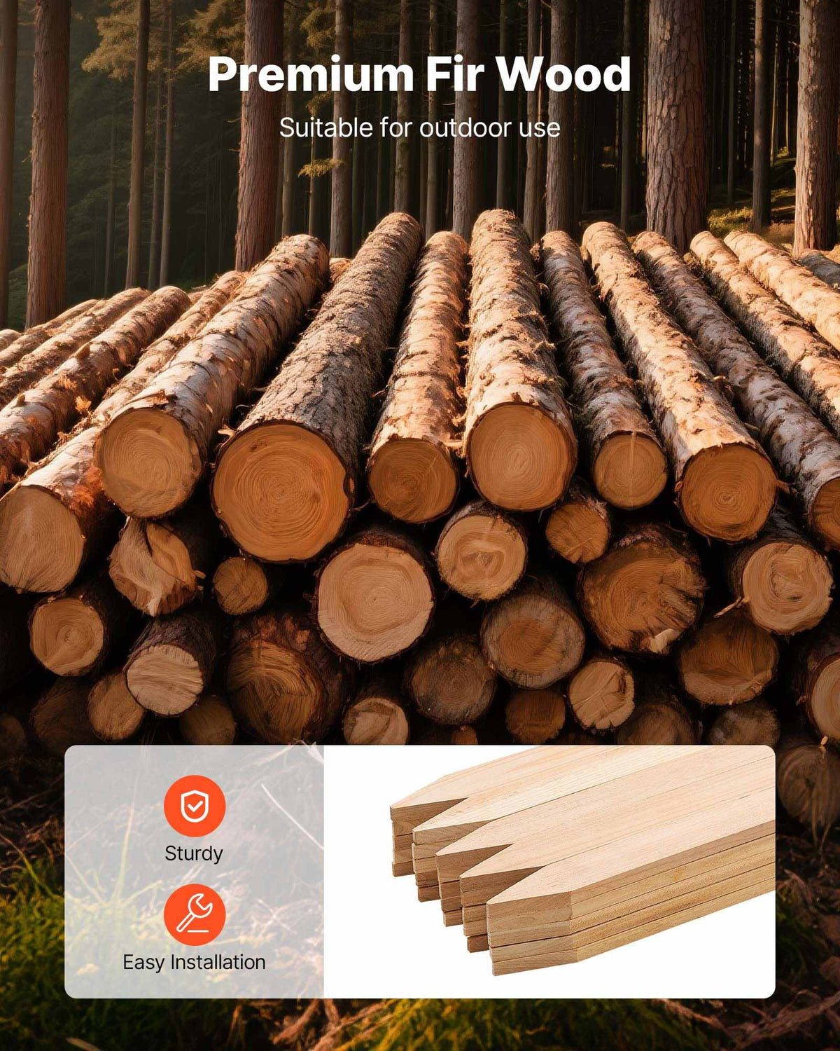 Wooden Garden Stakes, 25 Pcs 36 x 0.5 x1.5 in Survey Grading Stakes, Garden Ground Stake with Sharp Point, Fir Wood Plant Support Stake, Sign Posts for Silt Fence Backyard Boundaries Baselines