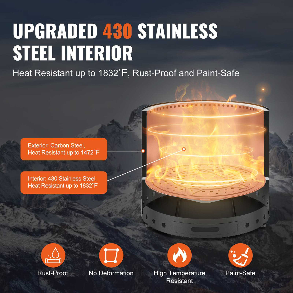Smokeless Fire Pit Stove Bonfire, H: 15.4 in x Dia: 19.3 in ,Wood Burning Fireplaces with Removable Ash Pan, SUS430 Stainless Steel inner Portable Outdoor Firepit, for Outdoor Patio Camping