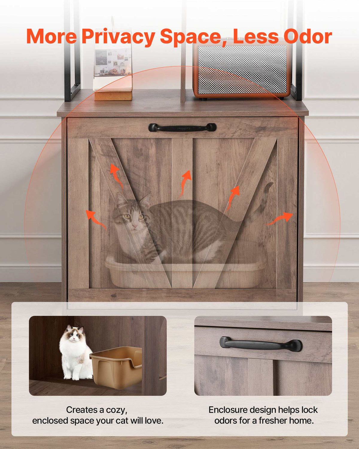Cat Litter Box Enclosure Furniture, 23.6 in Hidden Litter Box Cabinet with Storage Shelves, Modern Style, Waterproof Cat Washroom Side Table Cat House, Fit Most of Litterbox, for Living Room