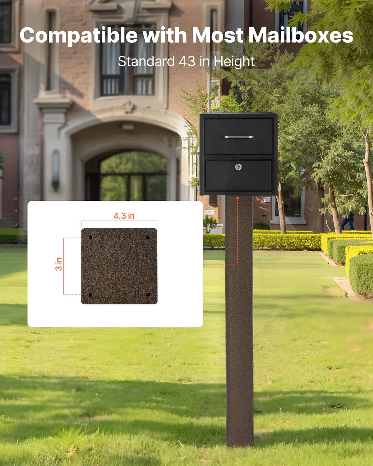 Mailbox Post, 43 x 4 x 4 Inches, Steel In-Ground Mounting Mail Box Stand with Powder Coating Surface, Heavy Duty Metal Post Sleeve Kit for Outside Curbside Residential Use, Easy Install, Bronze