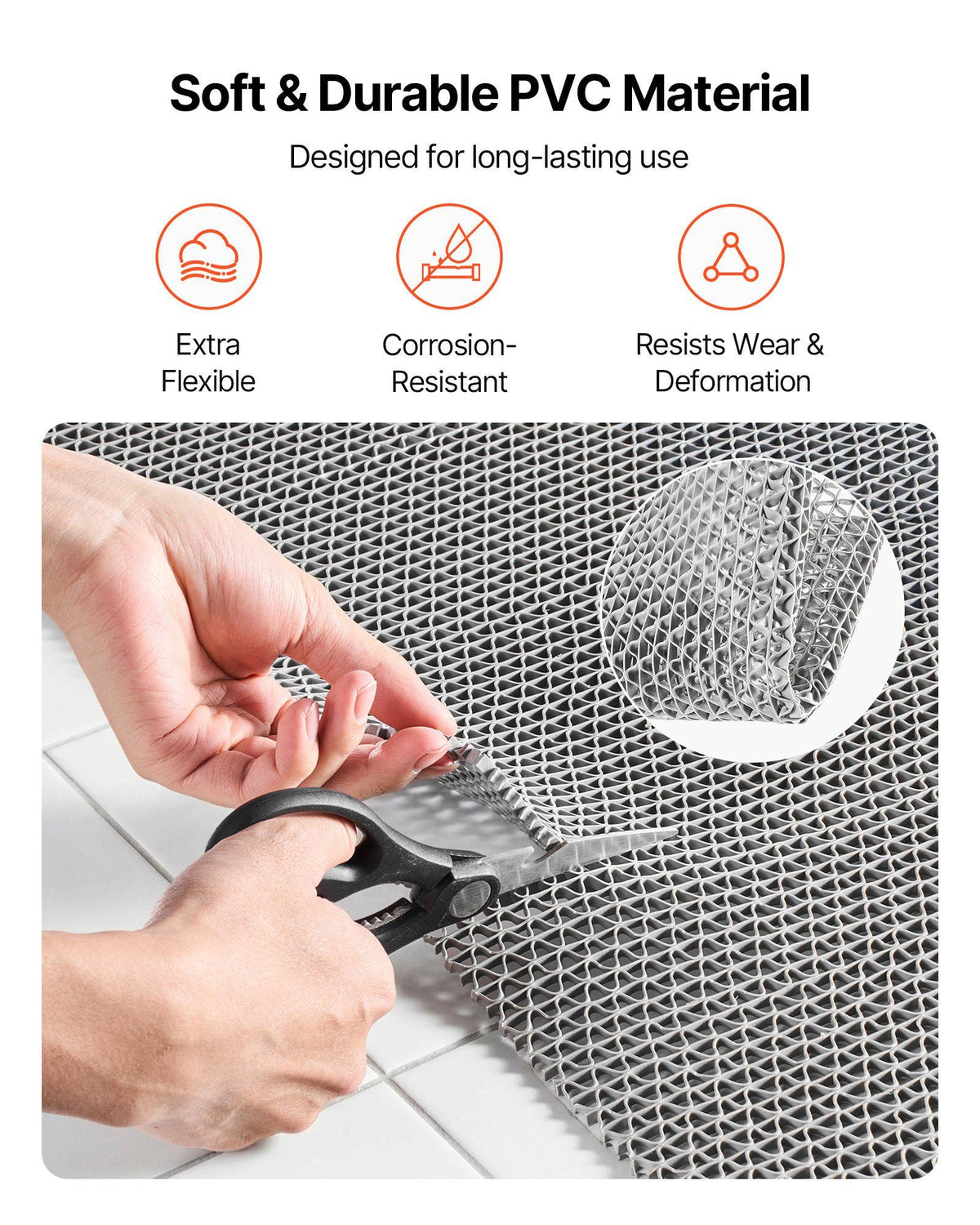 Drainage Mat, 3 x 10 ft, PVC Non Slip Commercial Floor Mat, Wet Area Water Drain Splash Matting Hollow Doormat Roll, for Outdoor Indoor Restaurant Swimming Pool Patio Bathroom Washroom, Gray