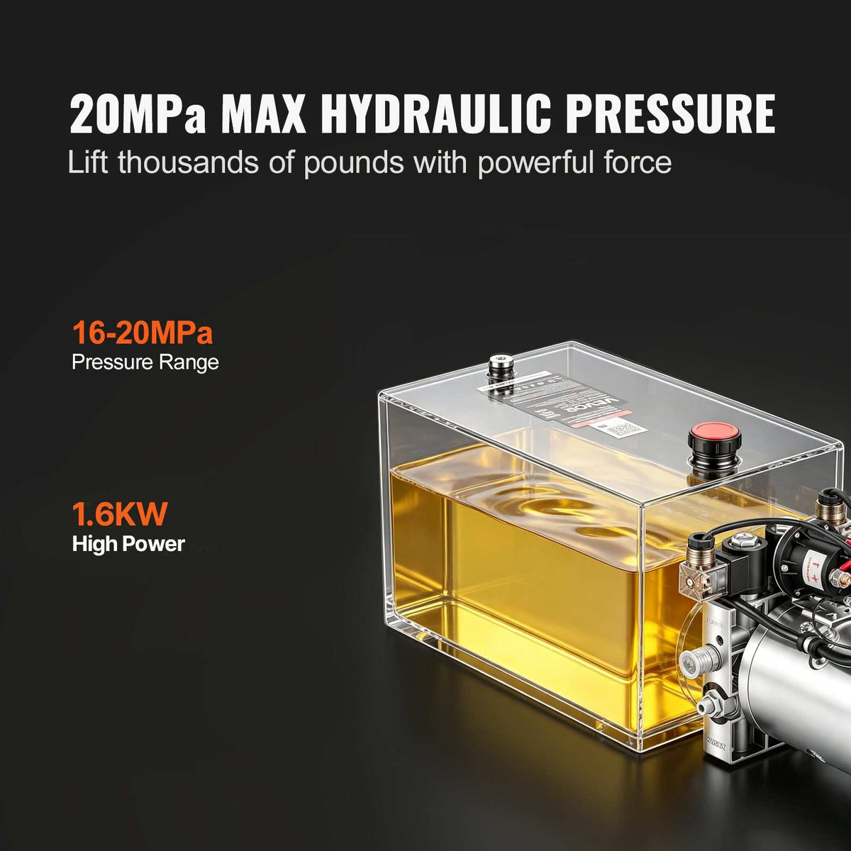 15 Quart Hydraulic Pump, Double Acting Hydraulic Trailer Pump, 3200PSI Max Relief Pressure, 0.91GPM Flow Rate, DC12V 1.6KW Power Unit for Dump Trailer Car Lifting (Horizontal Installation)