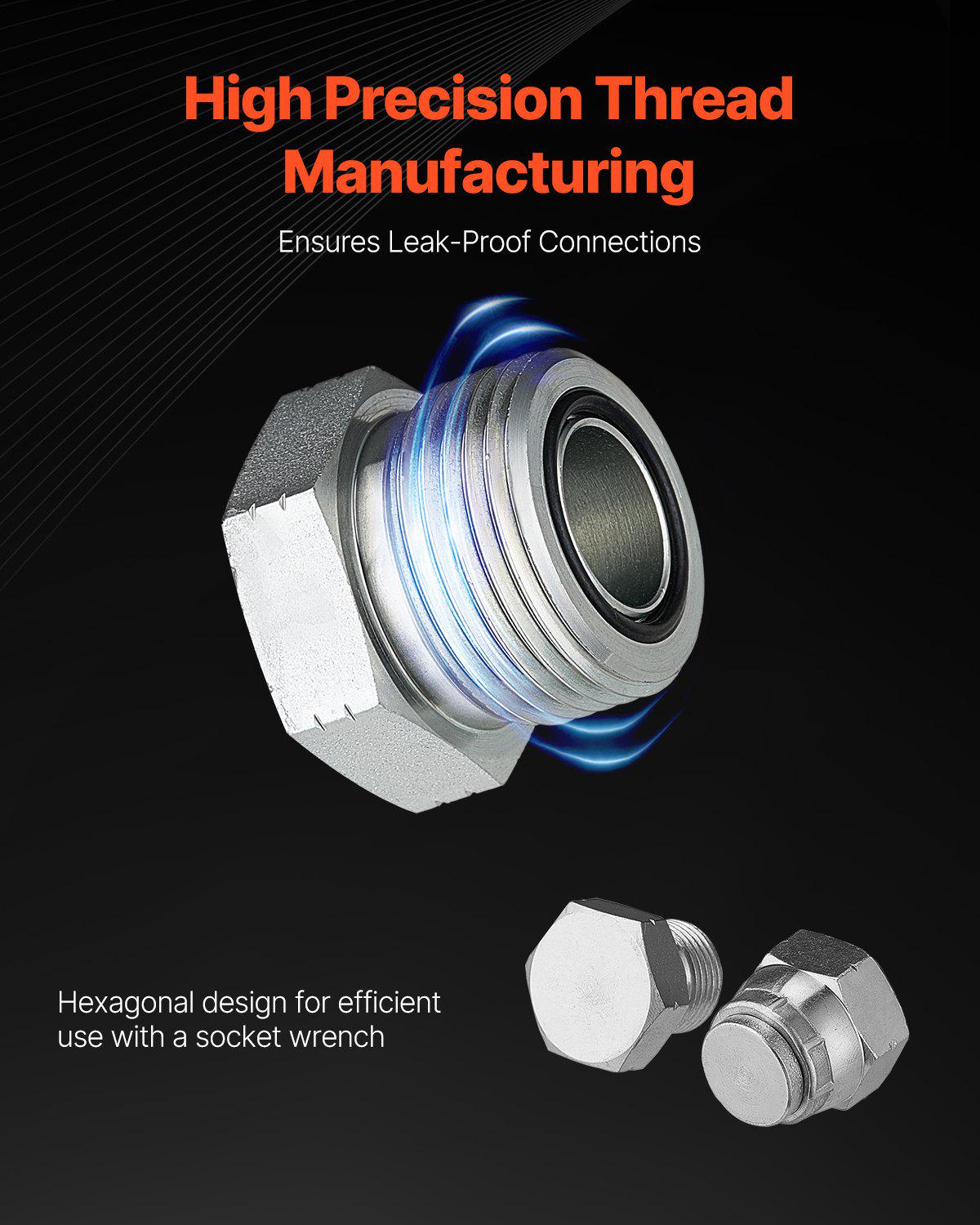 64 PCS BSPP Hydraulic Fittings, Hydraulic Cap and Plug Kit with Precision Threading, Galvanized Steel Heavy Duty Hydraulic Fitting Adapter Kit, Dash Sizes 04/06/08/10/12/16