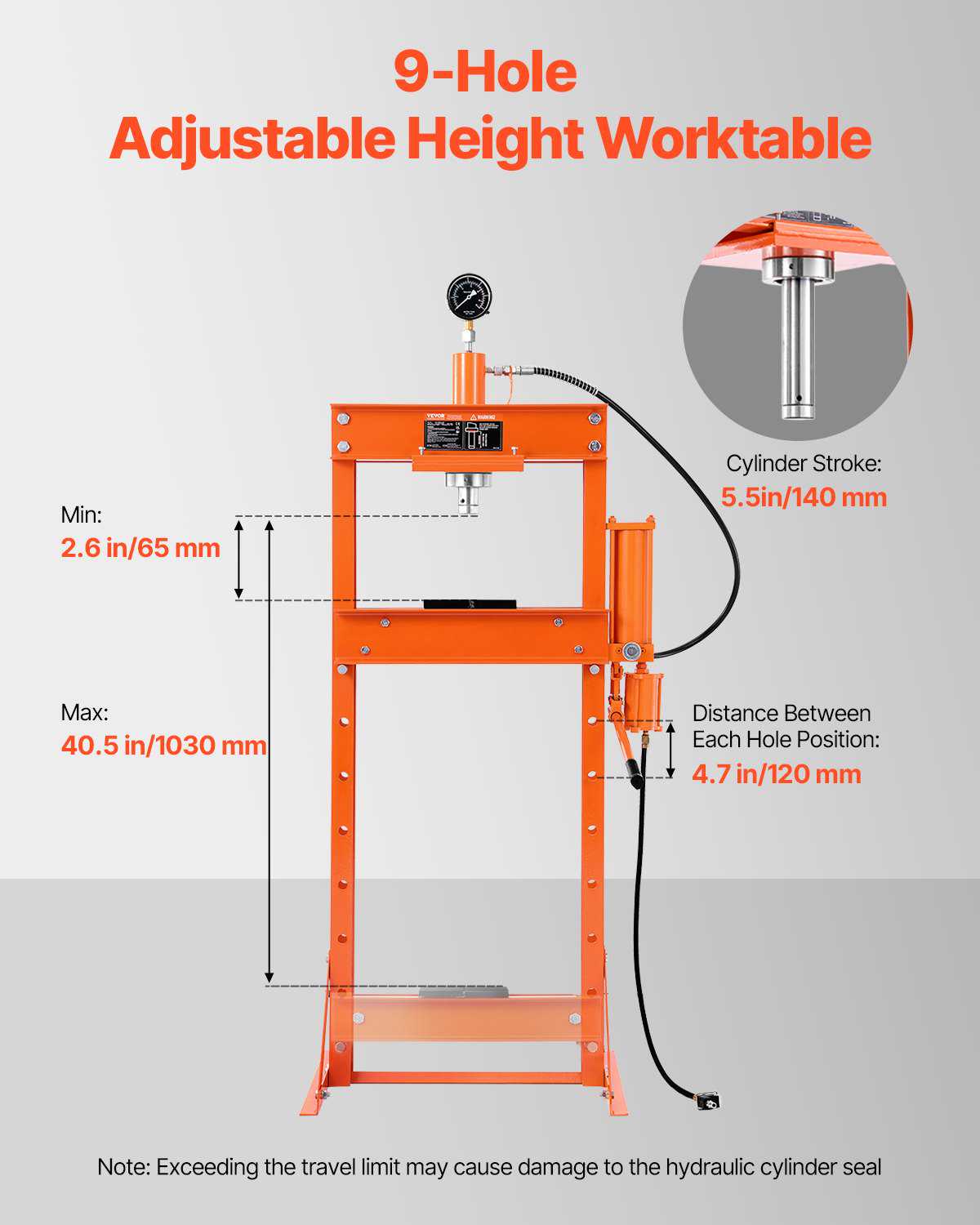 Hydraulic Shop Press, 20 T H-Frame Pneumatic Shop Press with Press Plate, Stable Garage Floor Adjustable Hydraulic Press with Triangular Support, Fit for Bending, Straightening & Stamping