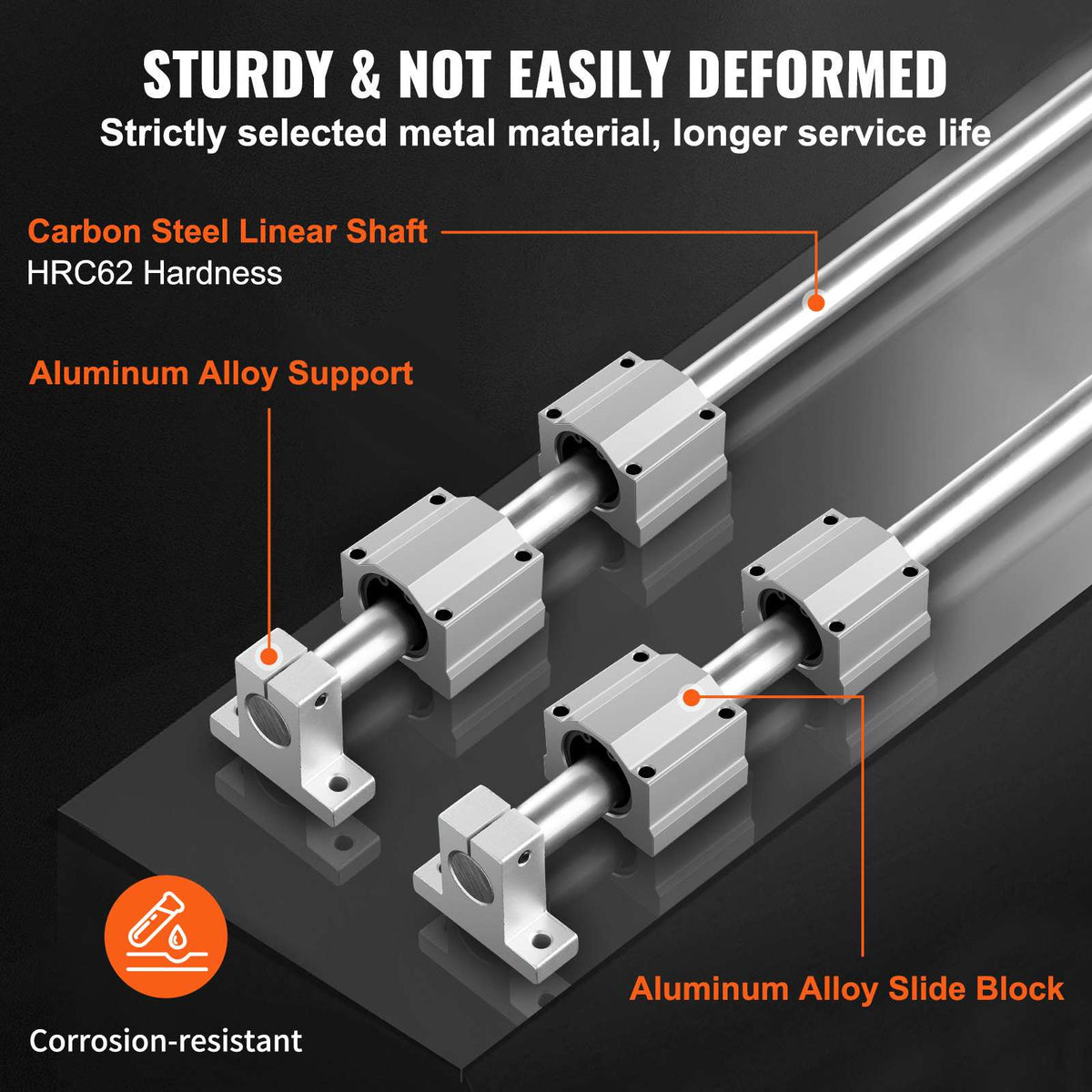Linear Motion Kit, SFC16 1000mm, Includes 2 Rails of 39.4 inches, 4 SC16 Carriage Blocks, and 4 Support Brackets, Ideal for CNC and Automation Projects