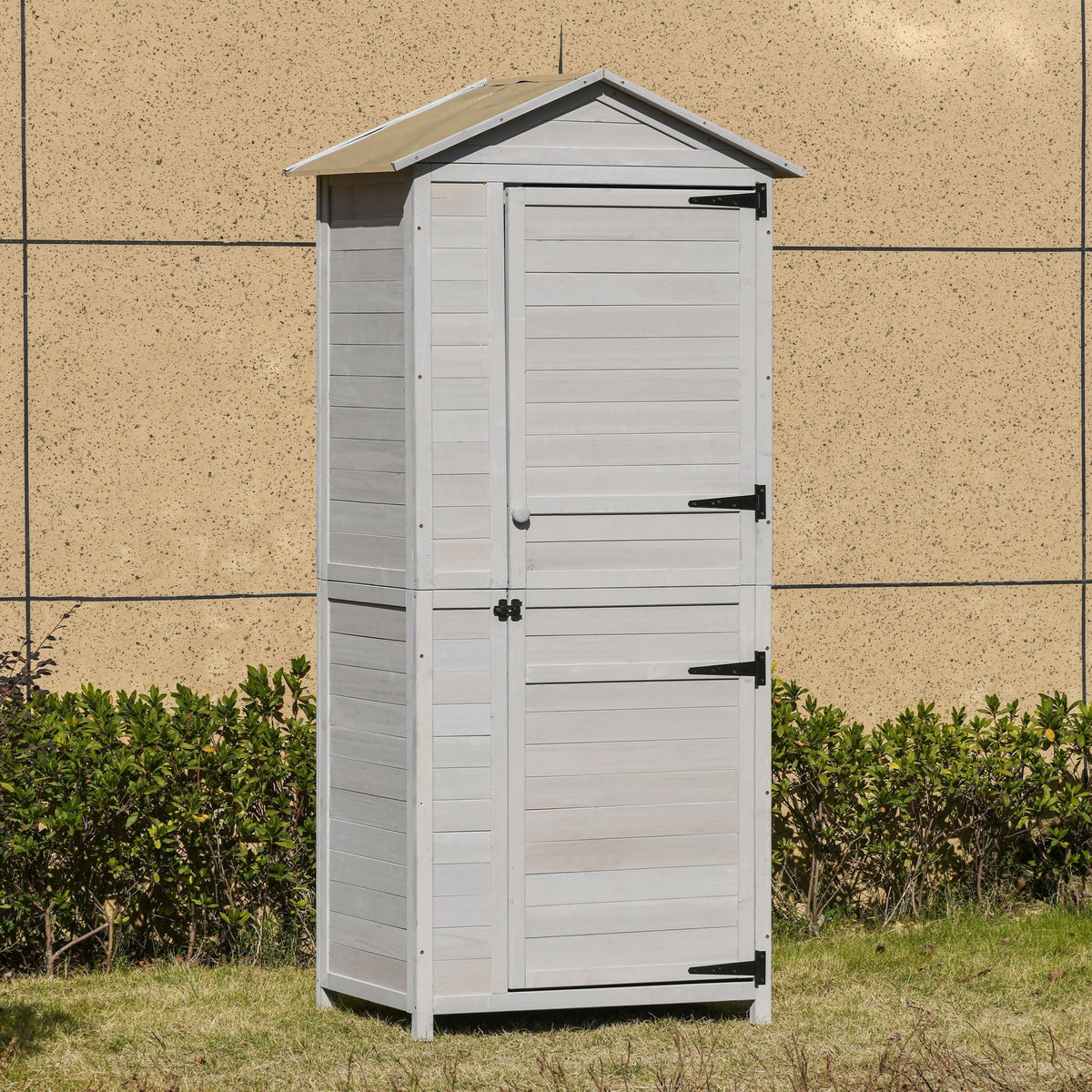 Wooden Garden Cabinet 4-Tier Storage Shed Lockable Organizer w/ Foot Pad Handle