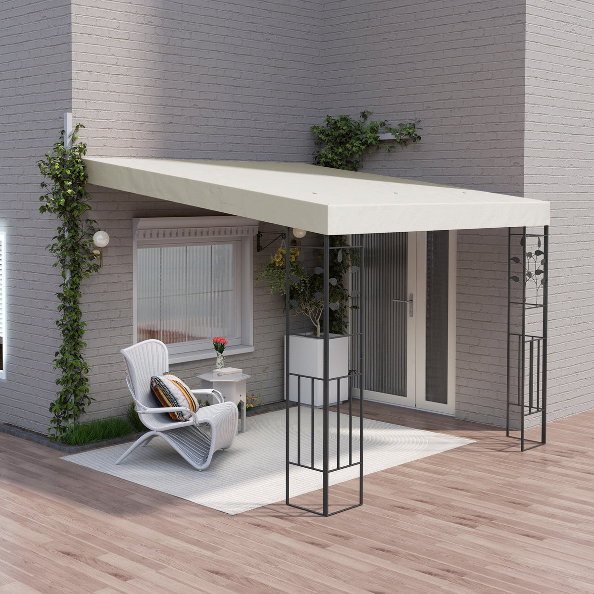 10' x 10' Outdoor Pergola Canopy, Metal Patio Canopy with Drainage Holes for Backyard, Garden, Cream White